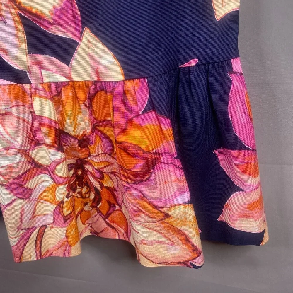 Trina Turk Dress Womens 10 Blue Floral Drop Waist Resort Embellished - Picture 9 of 13